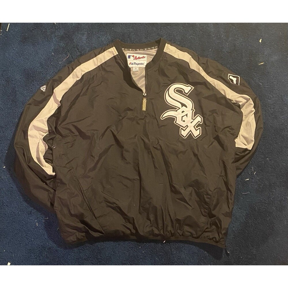 Vintage Y2K Majestic Chicago White Sox Quarter Zip 1/4 Windbreaker Jacket 2XL